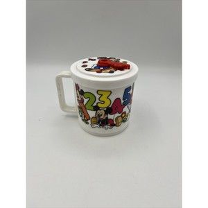 VTG 70s Walt Disney Mickey Mouse Clock Learning Child's Cup Plastic Mug w/ Lid